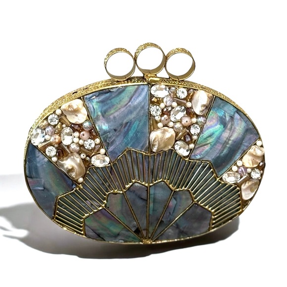 Handbags - Elegant Blue and Gold Clutch